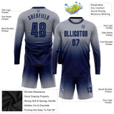 Custom Gray Navy Sublimation Long Sleeve Fade Fashion Soccer Uniform Jersey