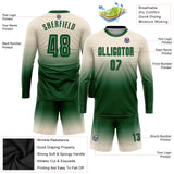 Custom Cream Green Sublimation Long Sleeve Fade Fashion Soccer Uniform Jersey