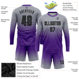 Custom Gray Black-Purple Sublimation Long Sleeve Fade Fashion Soccer Uniform Jersey
