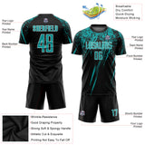 Custom Black Aqua-White Splash Sublimation Soccer Uniform Jersey