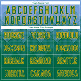 Custom Light Blue Kelly Green-Gold Sublimation Soccer Uniform Jersey