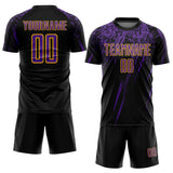 Custom Black Purple-Gold Splash Sublimation Soccer Uniform Jersey