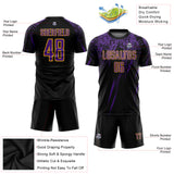 Custom Black Purple-Gold Splash Sublimation Soccer Uniform Jersey