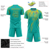 Custom Aqua Gold Sublimation Soccer Uniform Jersey