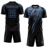 Custom Black Light Blue Splash Sublimation Soccer Uniform Jersey