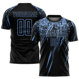 Custom Black Light Blue Splash Sublimation Soccer Uniform Jersey