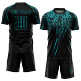 Custom Black Teal Splash Sublimation Soccer Uniform Jersey