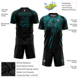Custom Black Teal Splash Sublimation Soccer Uniform Jersey