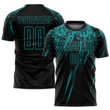 Custom Black Teal Splash Sublimation Soccer Uniform Jersey