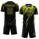 Custom Black Neon Yellow Splash Sublimation Soccer Uniform Jersey