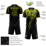 Custom Black Neon Yellow Splash Sublimation Soccer Uniform Jersey
