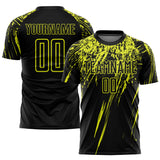 Custom Black Neon Yellow Splash Sublimation Soccer Uniform Jersey