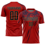 Custom Red Navy-Old Gold Splash Sublimation Soccer Uniform Jersey