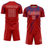 Custom Red Royal-White Splash Sublimation Soccer Uniform Jersey