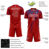 Custom Red Royal-White Splash Sublimation Soccer Uniform Jersey