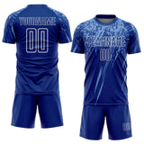 Custom Royal Light Blue-White Splash Sublimation Soccer Uniform Jersey