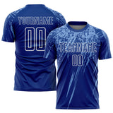 Custom Royal Light Blue-White Splash Sublimation Soccer Uniform Jersey
