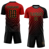 Custom Red Black-Old Gold Modern Polka Dot Sublimation Soccer Uniform Jersey