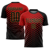 Custom Red Black-Old Gold Modern Polka Dot Sublimation Soccer Uniform Jersey