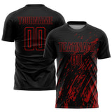 Custom Black Red Splash Sublimation Soccer Uniform Jersey