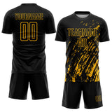 Custom Black Gold Splash Sublimation Soccer Uniform Jersey