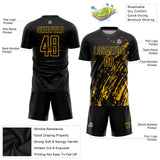 Custom Black Gold Splash Sublimation Soccer Uniform Jersey