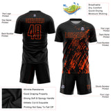 Custom Black Orange Splash Sublimation Soccer Uniform Jersey