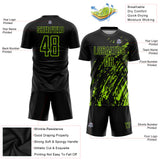 Custom Black Neon Green Splash Sublimation Soccer Uniform Jersey