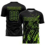 Custom Black Neon Green Splash Sublimation Soccer Uniform Jersey