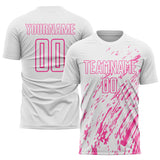 Custom White Pink Splash Sublimation Soccer Uniform Jersey