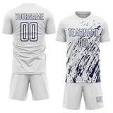 Custom White Navy Splash Sublimation Soccer Uniform Jersey