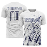 Custom White Navy Splash Sublimation Soccer Uniform Jersey
