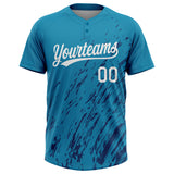 Custom Teal White-Royal 3D Pattern Two-Button Unisex Softball Jersey