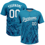 Custom Teal White-Royal 3D Pattern Two-Button Unisex Softball Jersey