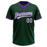 Custom Green White-Purple Two-Button Unisex Softball Jersey