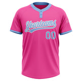Custom Pink Light Blue-White Two-Button Unisex Softball Jersey