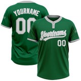 Custom Kelly Green White-Gray Two-Button Unisex Softball Jersey