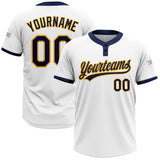 Custom White Navy-Gold Two-Button Unisex Softball Jersey