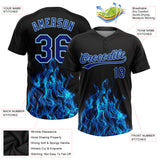 Custom Black Royal-Light Blue 3D Pattern Flame Two-Button Unisex Softball Jersey