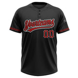Custom Black Red-White Two-Button Unisex Softball Jersey