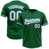 Custom Kelly Green White-Light Blue Two-Button Unisex Softball Jersey