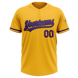 Custom Gold Purple-Black Two-Button Unisex Softball Jersey