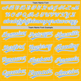 Custom Gold Light Blue-White Two-Button Unisex Softball Jersey