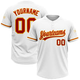 Custom White Red-Gold Two-Button Unisex Softball Jersey