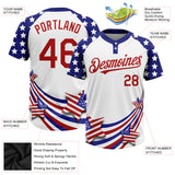 Custom White Red-Navy 3D American Flag Fashion Two-Button Unisex Softball Jersey