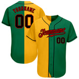 Custom Kelly Green Black-Yellow Authentic Split Fashion Baseball Jersey