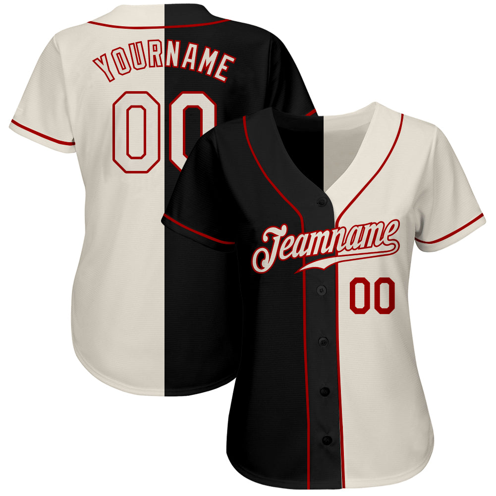 Custom Black Cream-Red Authentic Split Fashion Baseball Jersey