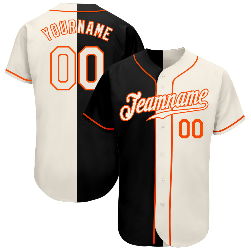 Custom Black Cream-Orange Authentic Split Fashion Baseball Jersey