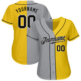 Custom Yellow Black Gray-White Authentic Split Fashion Baseball Jersey