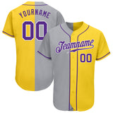Custom Yellow Purple Gray-White Authentic Split Fashion Baseball Jersey